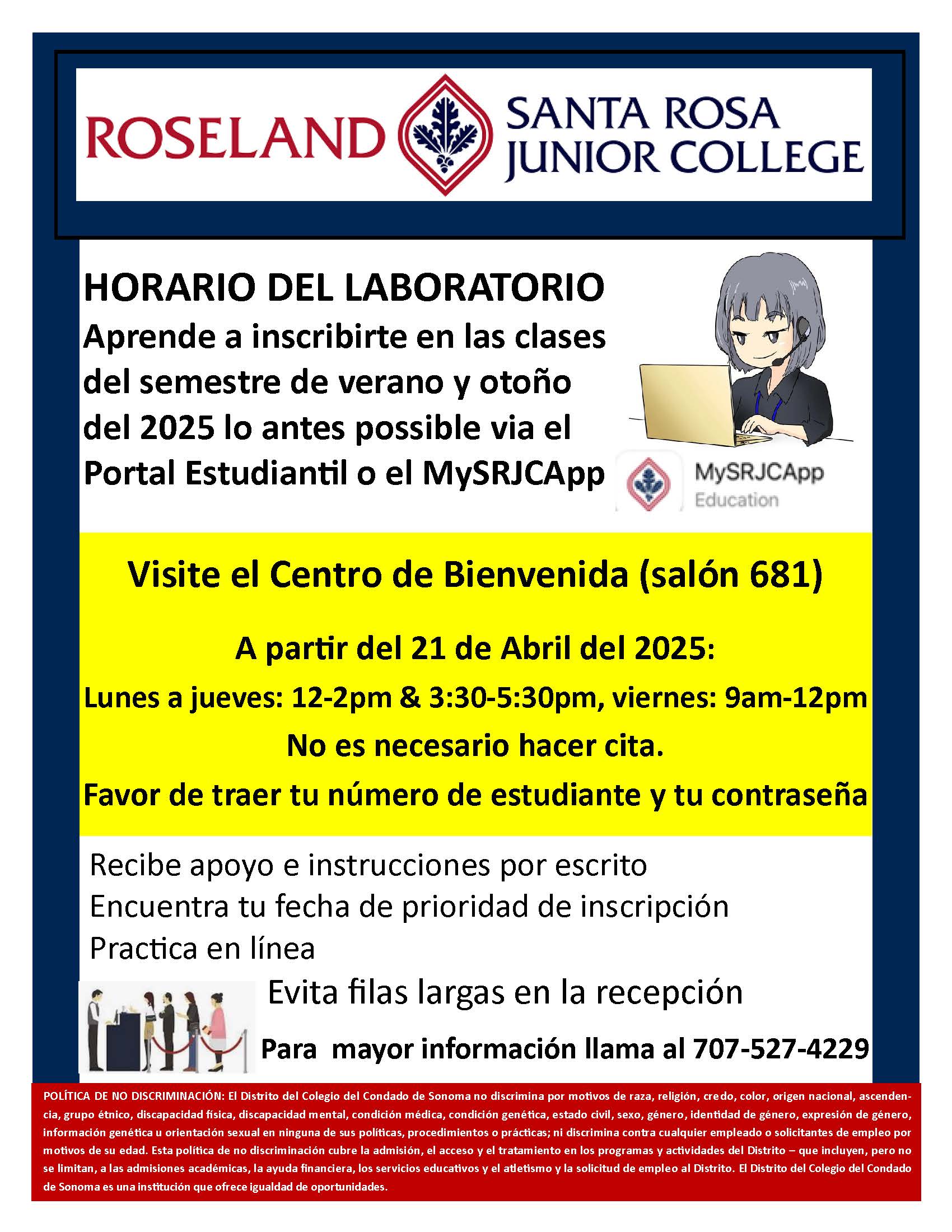 2025 Horario del laboratorio para inscripción en verano y otoño